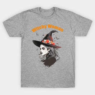 Witch Woman, Beautiful Witch, witch for cute Halloween, witch hat, spooky gothic T-Shirt